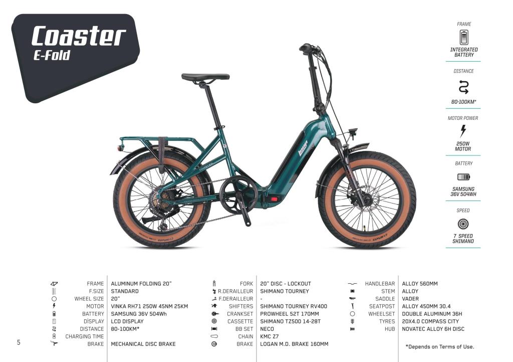 Loop Coaster 20 Wheel Electric Folding Fat Bike 7 Gear 23-006 