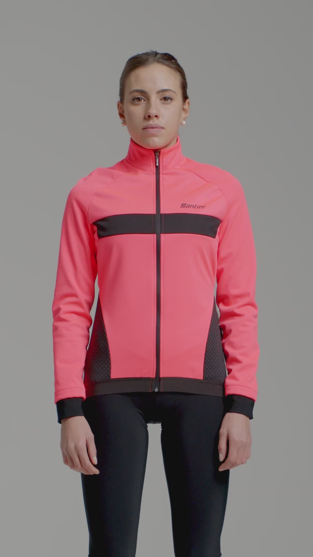 Santini CORAL BENGAL Polartec Kadın Kışlık Bisiklet Ceketi 2W51775CORALBENG Siyah