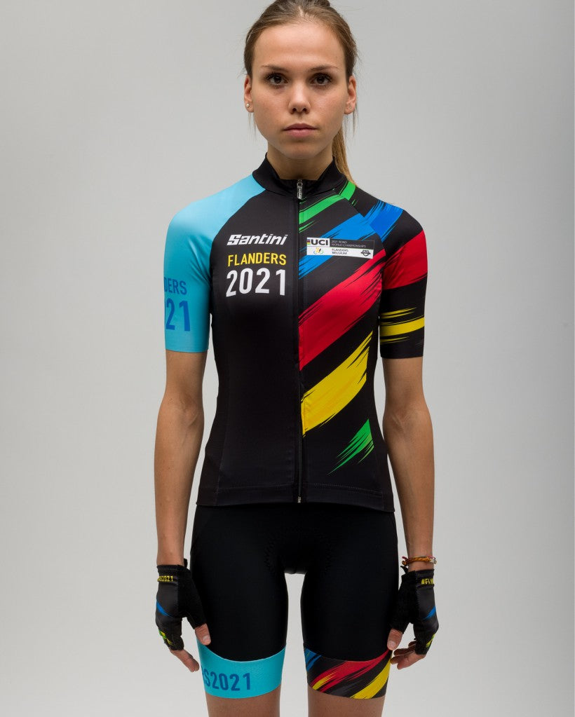 Santini UCI FLANDERS 2021 Özel Seri Kadın Askılı Bisiklet Taytı EC1065GILSPLA